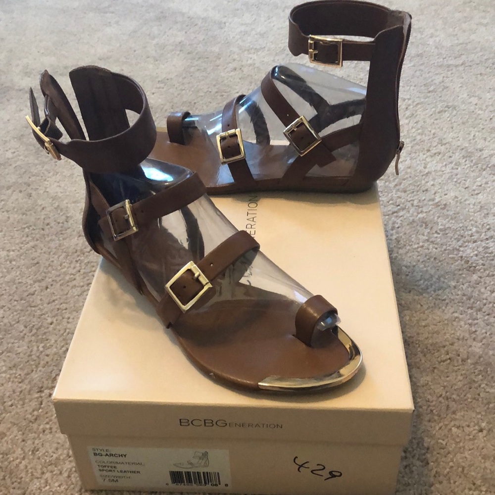 Toffee colored BCBG Strappy Sandals